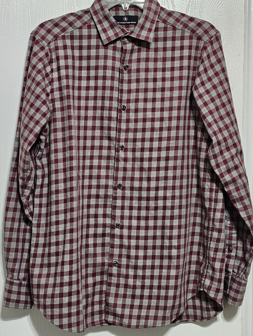 Hart Schaffner Marx Long Sleeve Spread Collar Checkered Shirt Size M